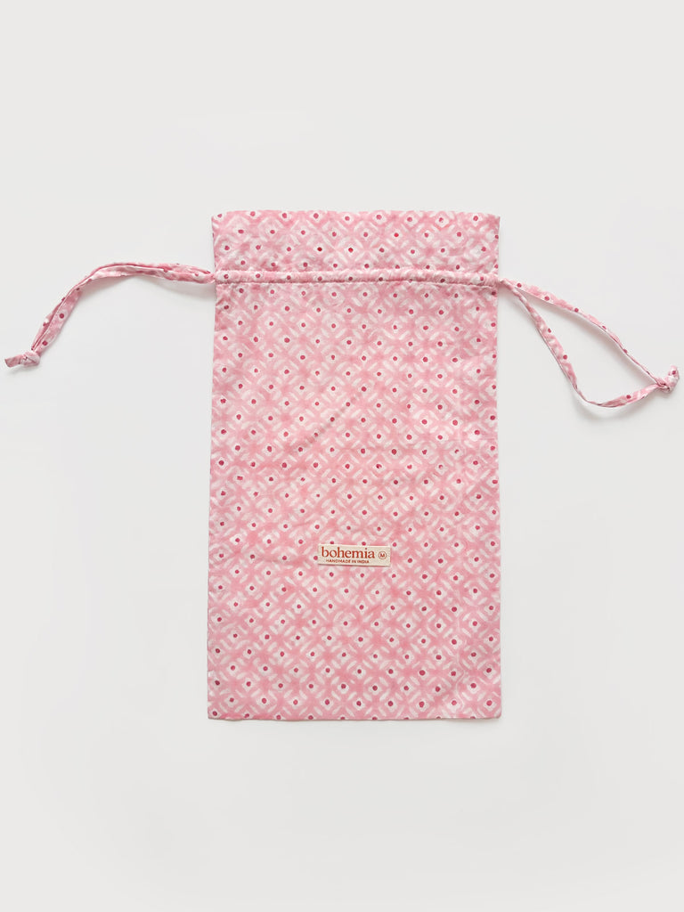 Cotton voile drawstring bag in Vintage Pink with Bohemia small label on the front