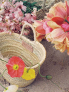 Mini Market Basket surrounded by summer flowers