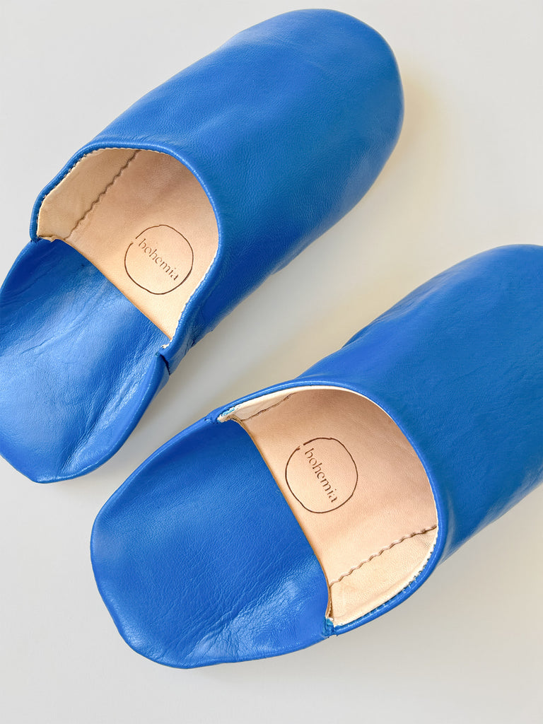 Women's Moroccan Leather babouche slippers in Majorelle blue by Bohemia