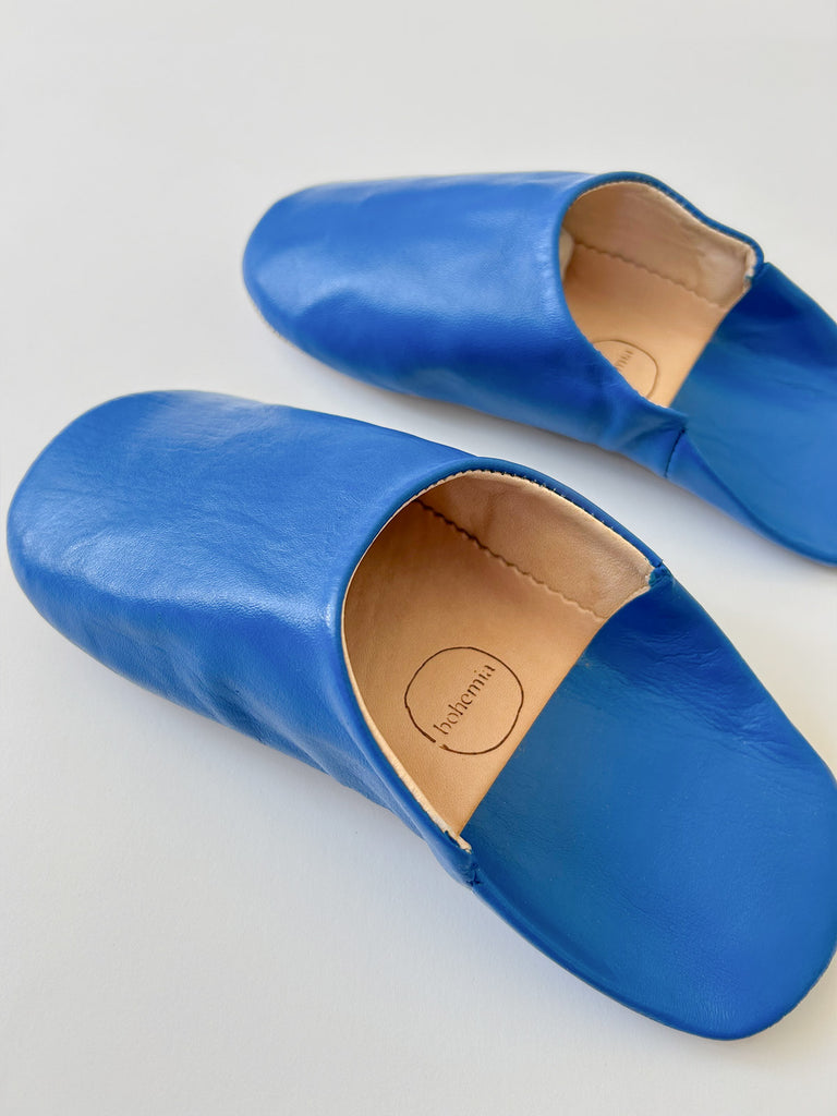 Woman's soft soled leather babouche slippers in Majorelle Blue by Bohemia