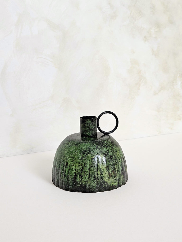 Petticoat candle holder in vintage moss patina finish | Bohemia Design