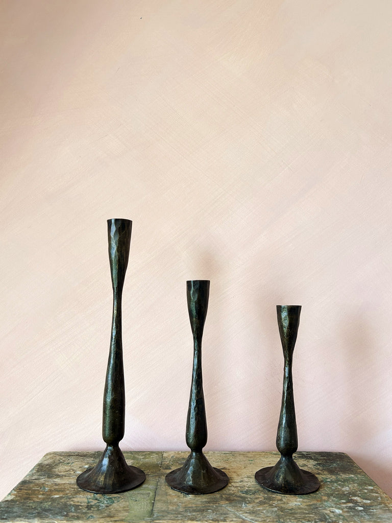 Set of three artisanal iron candle holders in antique finish | BohemiaDesign