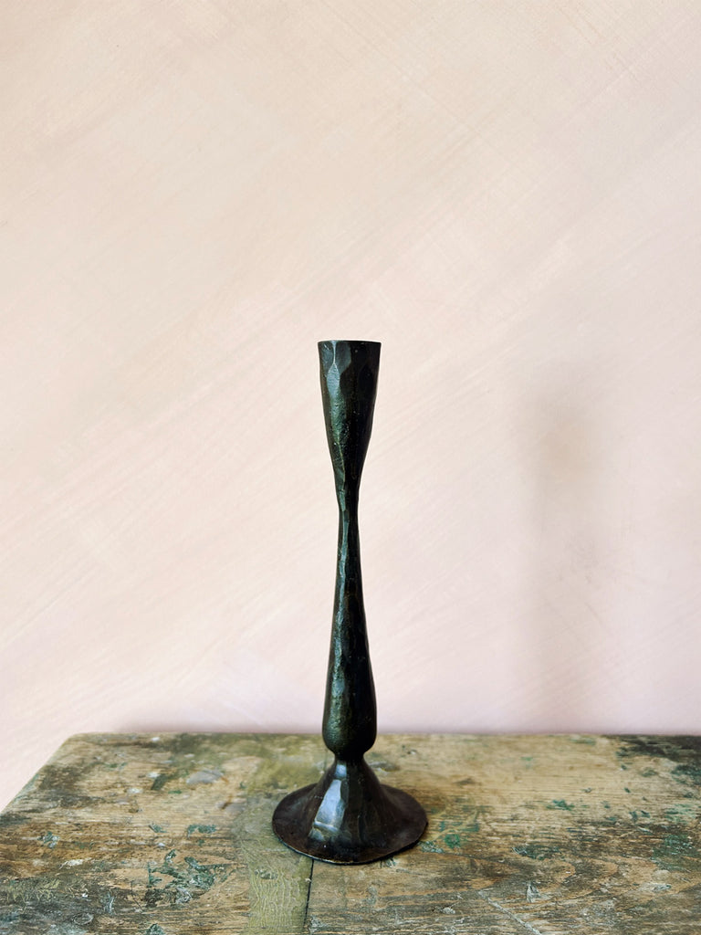 Shelley, small artisanal candle holder hand made from iron with an antiqued finish | Bohemia Design