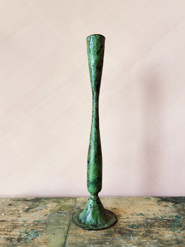 Shelley, artisan iron candle holder in verdigris patina finish, large | BohemiaDesign