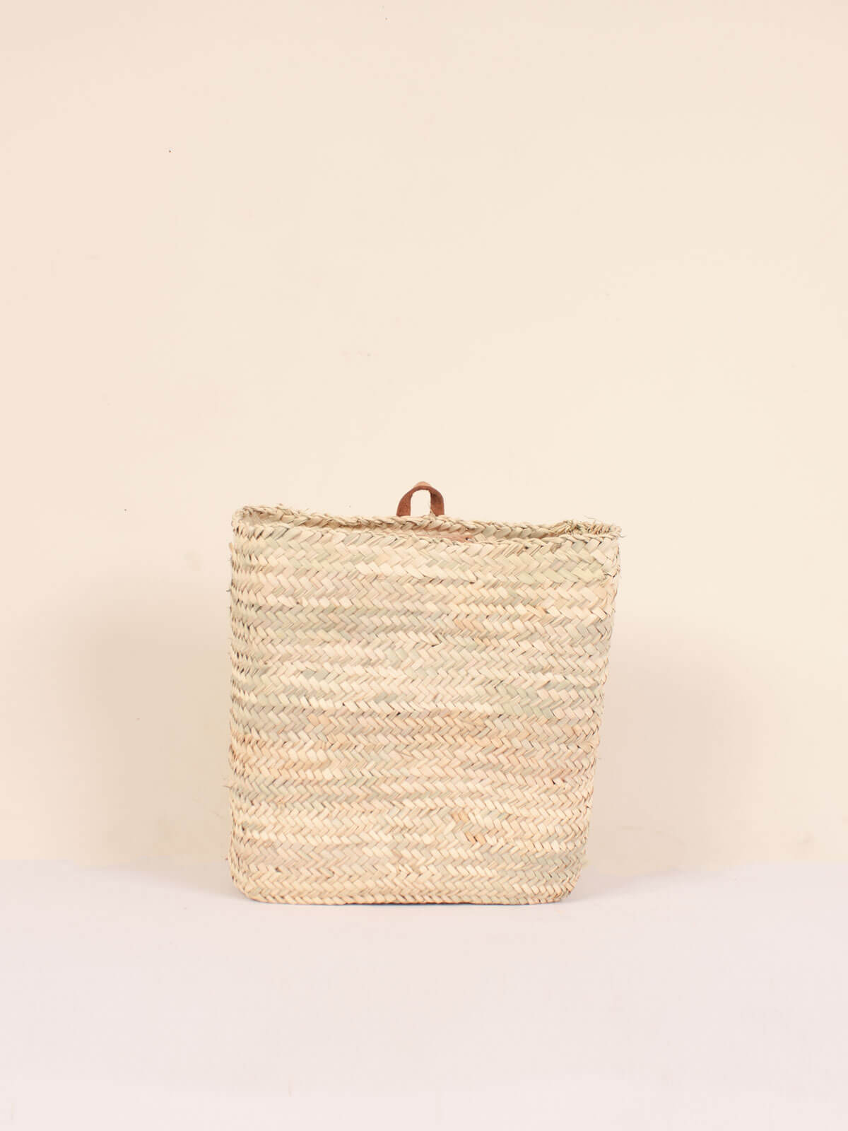 Medium ectangular wall basket with small leather loop for hanging