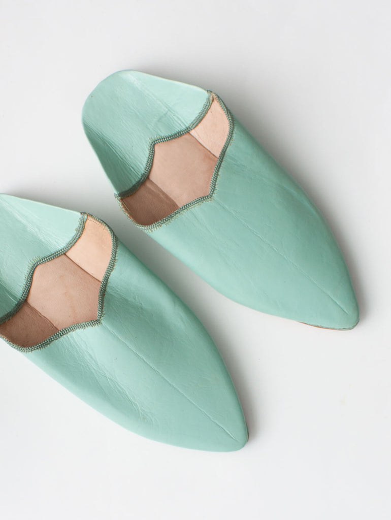 Moroccan Plain Pointed Babouche Slippers, Sage - Bohemia Design