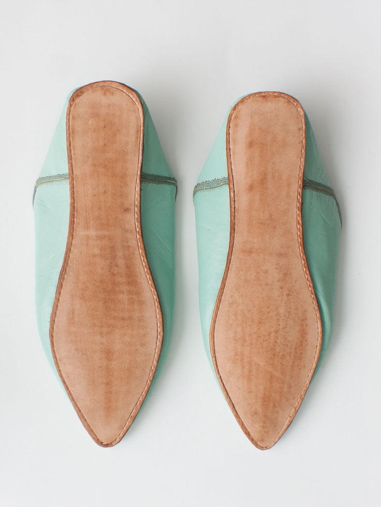 Moroccan Plain Pointed Babouche Slippers, Sage - Bohemia Design