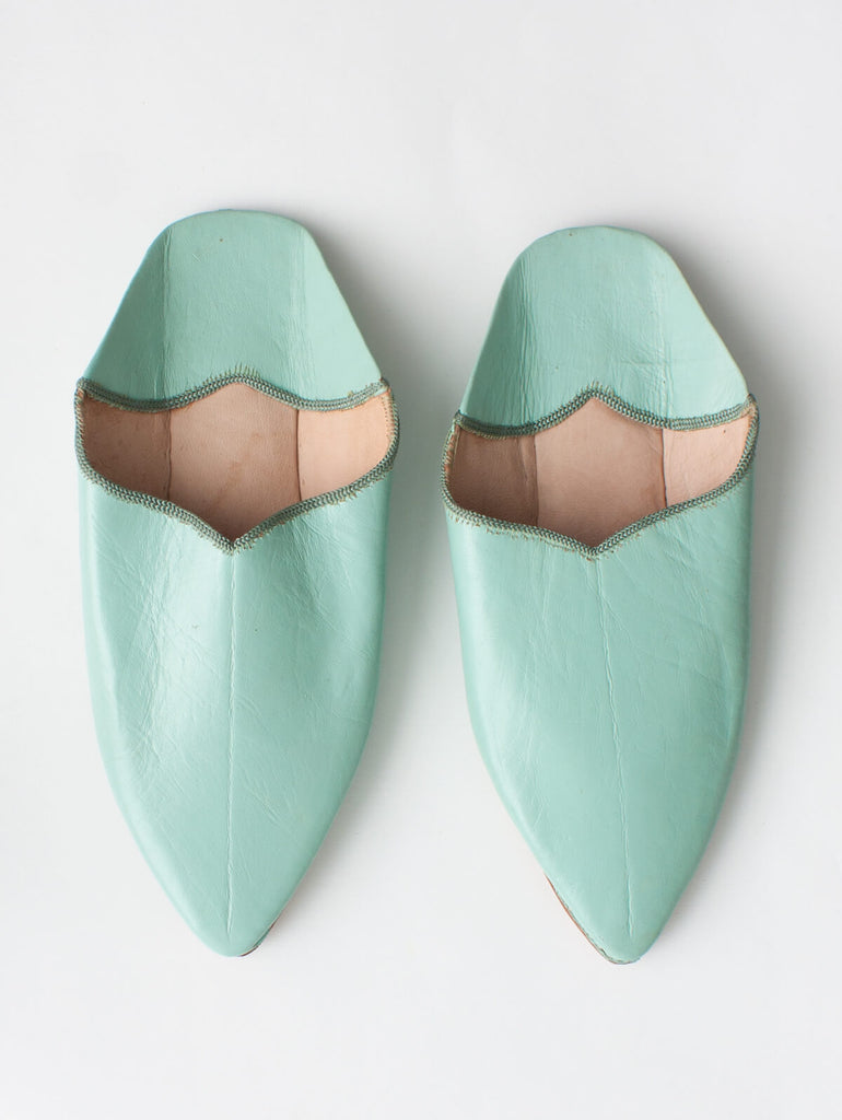 Moroccan Plain Pointed Babouche Slippers, Sage - Bohemia Design