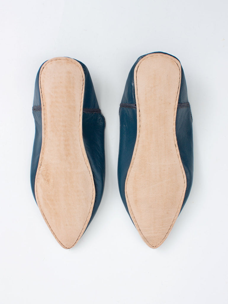 Moroccan Plain Pointed Babouche Slippers, Blueberry - Bohemia Design