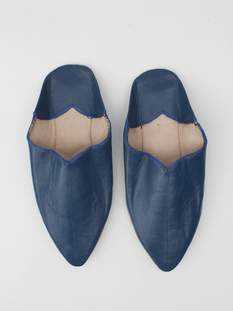 Moroccan Plain Pointed Babouche Slippers, Blueberry - Bohemia Design