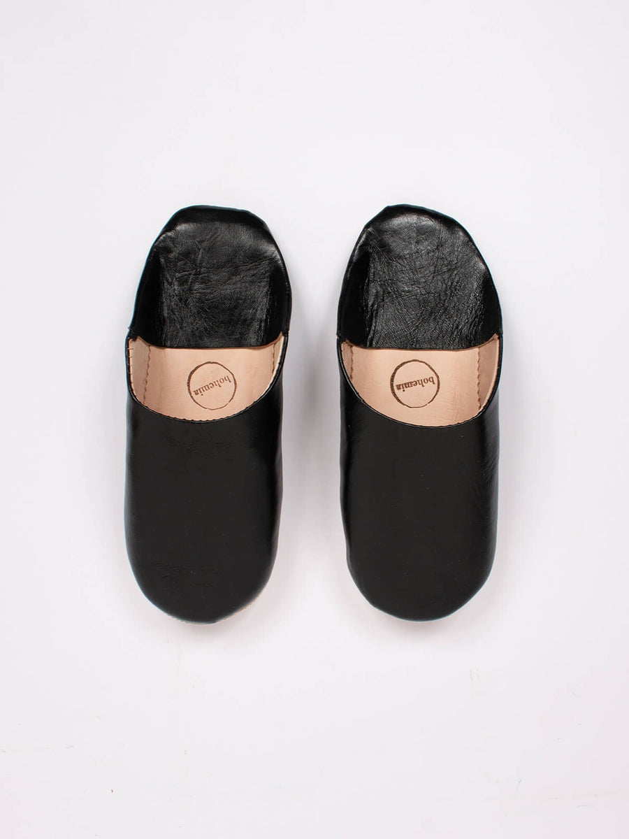 Moroccan Babouche Basic Slippers, Black | Bohemia Design