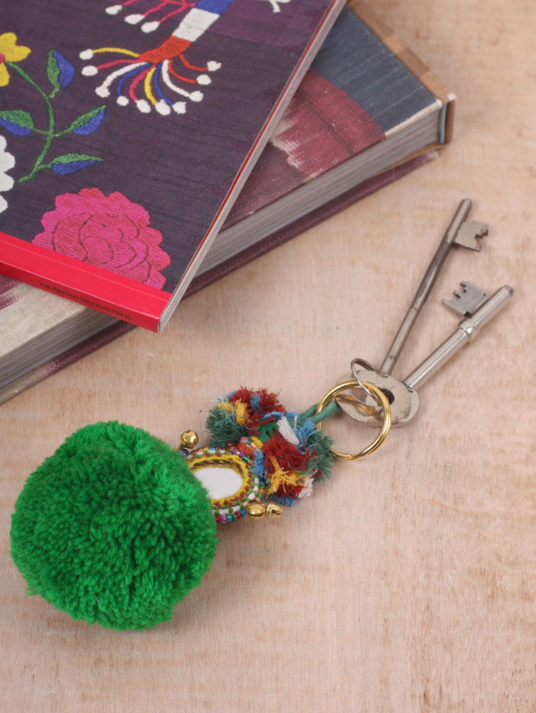 Pom Pom Mirror Keyrings, Green - Bohemia Design