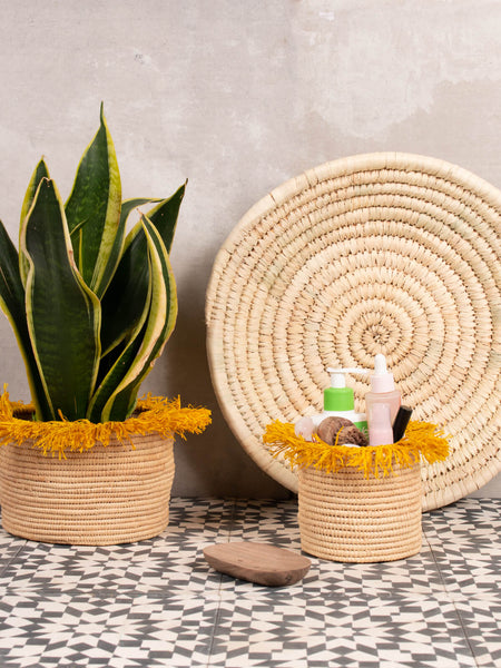 Raffia Tassel Pots, Orange- top Set of Three