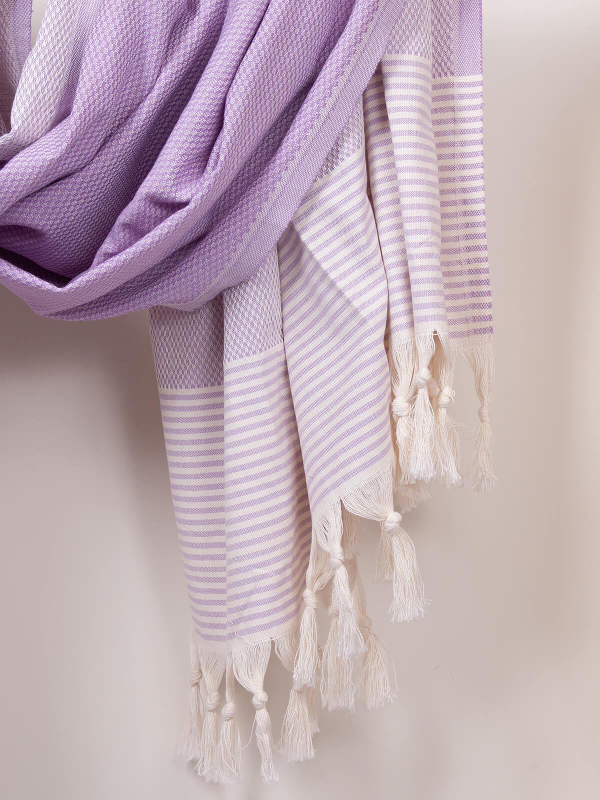 Striped Amalfi Hammam Towel in lilac stripe by Bohemia Design