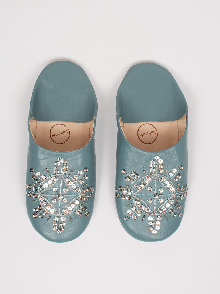 Moroccan Babouche Sequin Slippers, Slate Grey | Bohemia Design